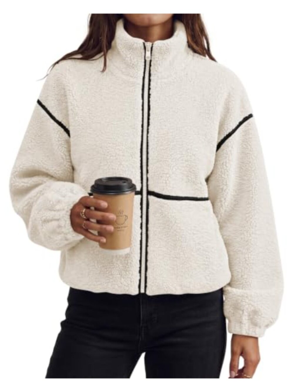 Sherpa Fleece Jacket Women Oversized Zip Up Warm Winter Coat